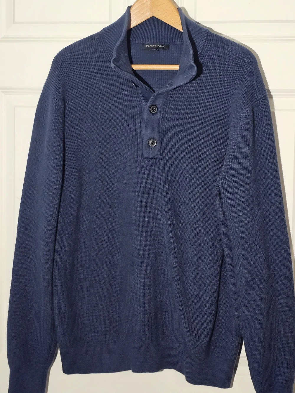 Banana Republic Men's Navy Zip-Style Button Mock-Neck Sweater